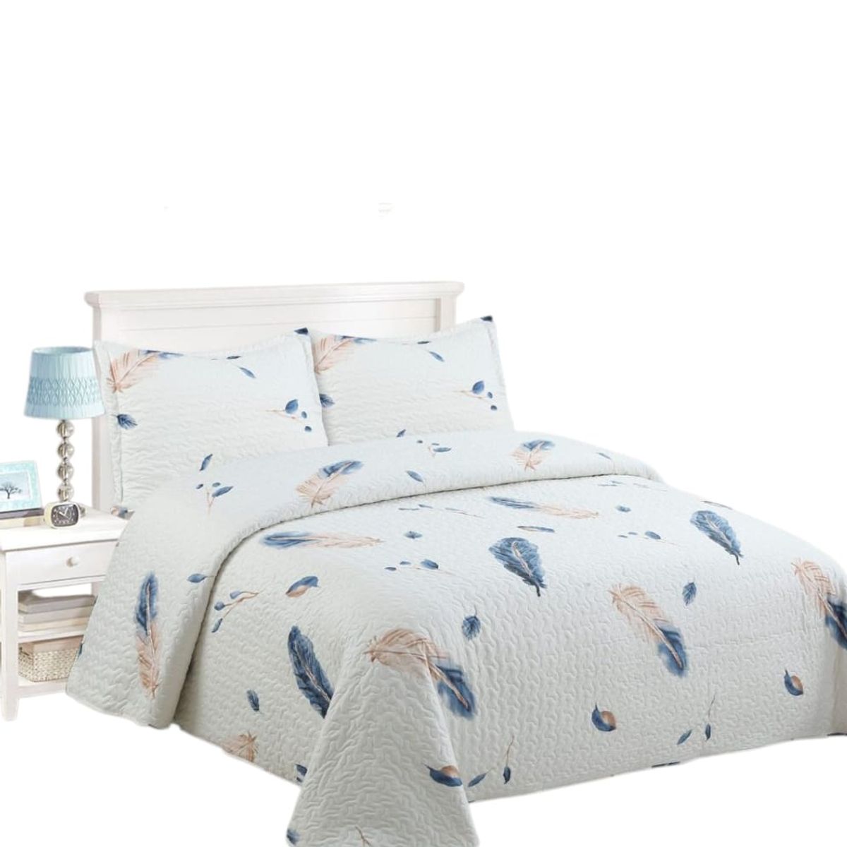 GENERICO - Cubrecama Quilt 2 plazas Crema Plumas