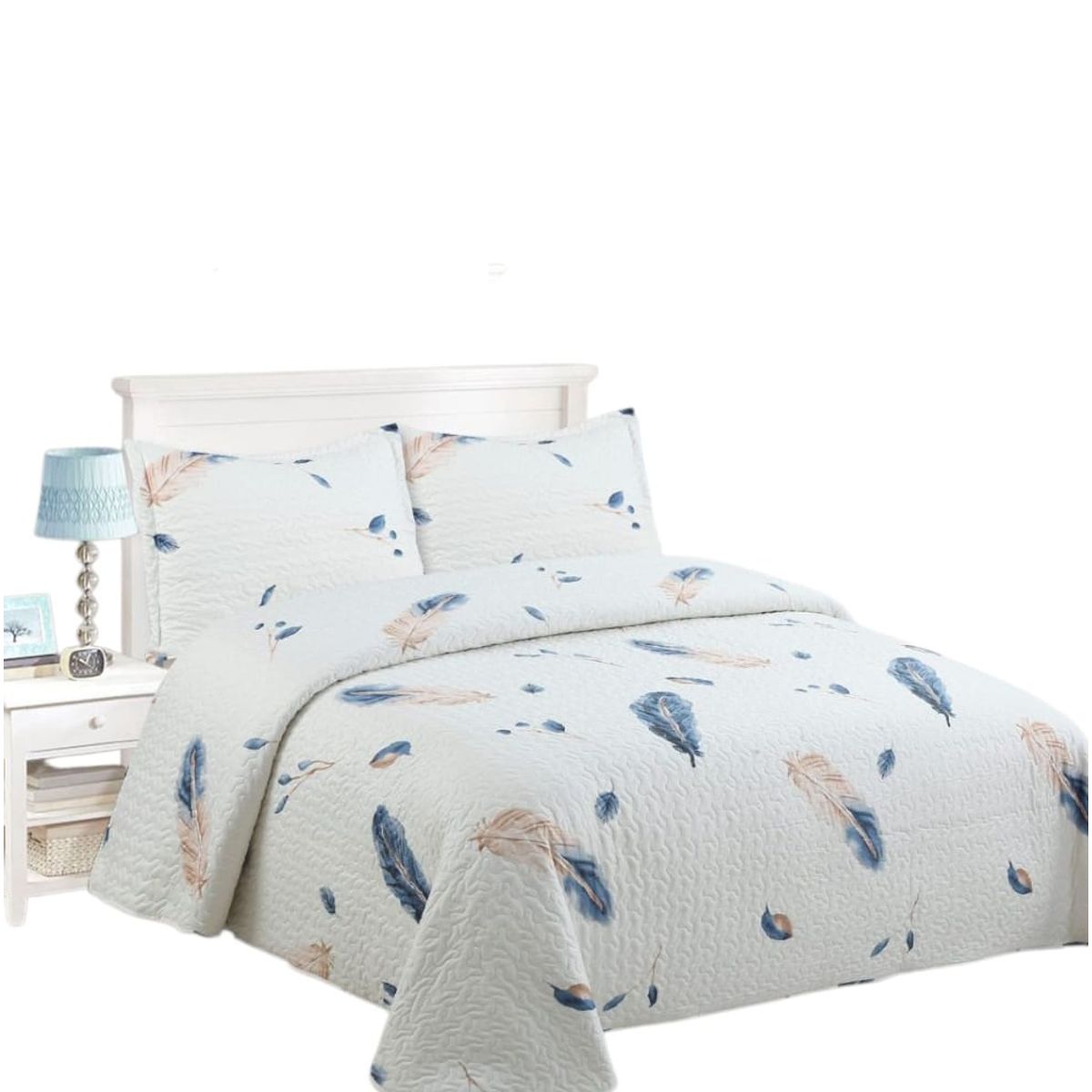 GENERICO - Cubrecama Quilt 2 plazas Crema Plumas