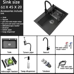 GENERICO - Lavaplatos 60x45 Cm Negro Con Accesorios griferia Extraible