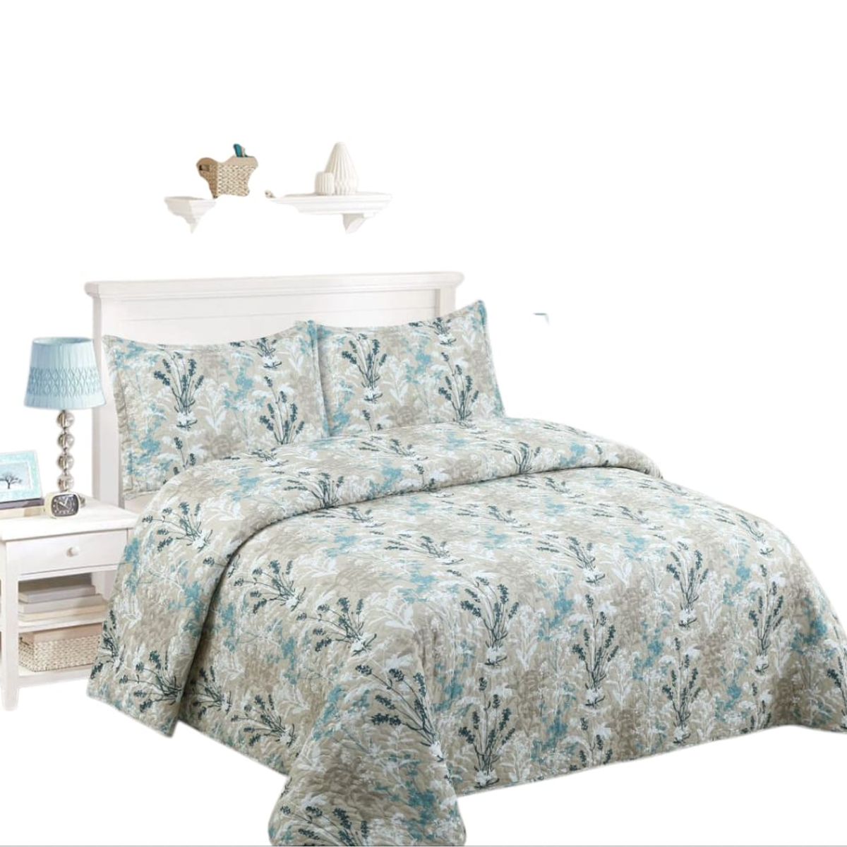 GENERICO - Cubrecama Quilt 2 plazas Beige Hojas