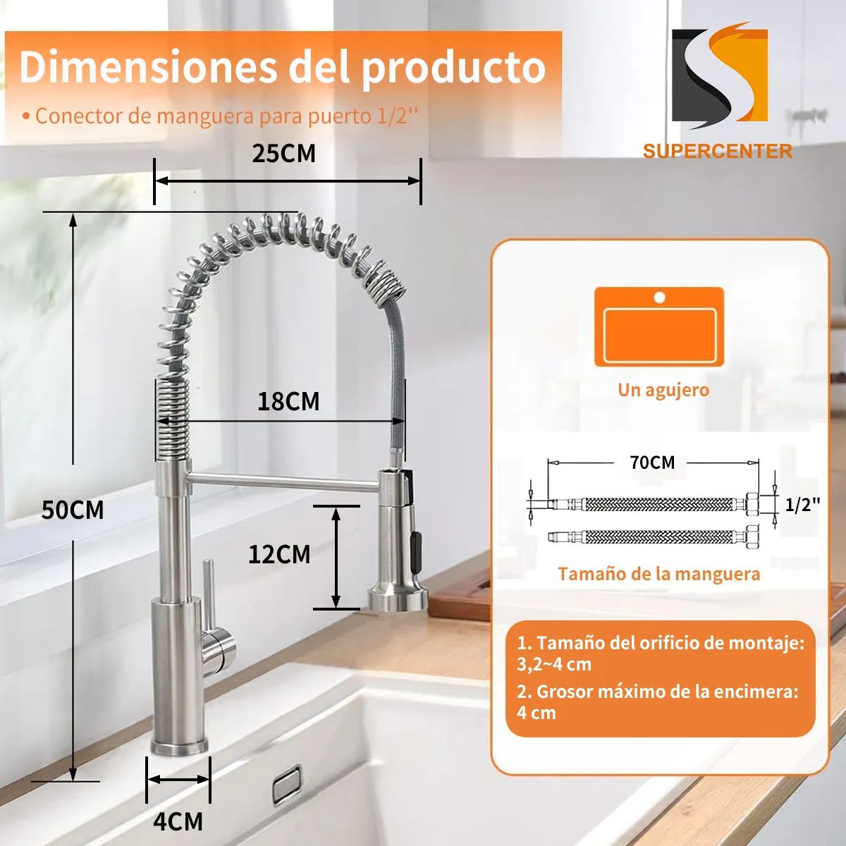 GENERICO - Llave Monomando Lavaplatos Cocina Grifo Flexible Cromado Plateado Brillante