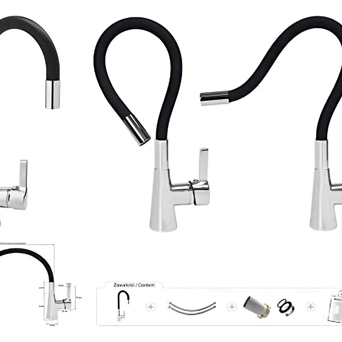 GENERICO - Llave Lavaplatos Monomando Cuello Flexible Negro