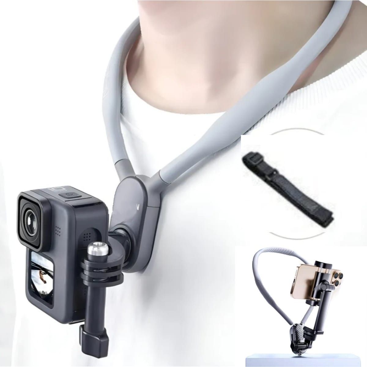 GENERICO - soporte de cuello 2 en 1 para celular y camara gopro
