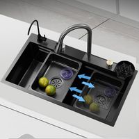 Combo Lavaplato Empotrado 80x45cm Fregadero Cocina Lujo Cascada Acero Inoxidable Con Accesorios