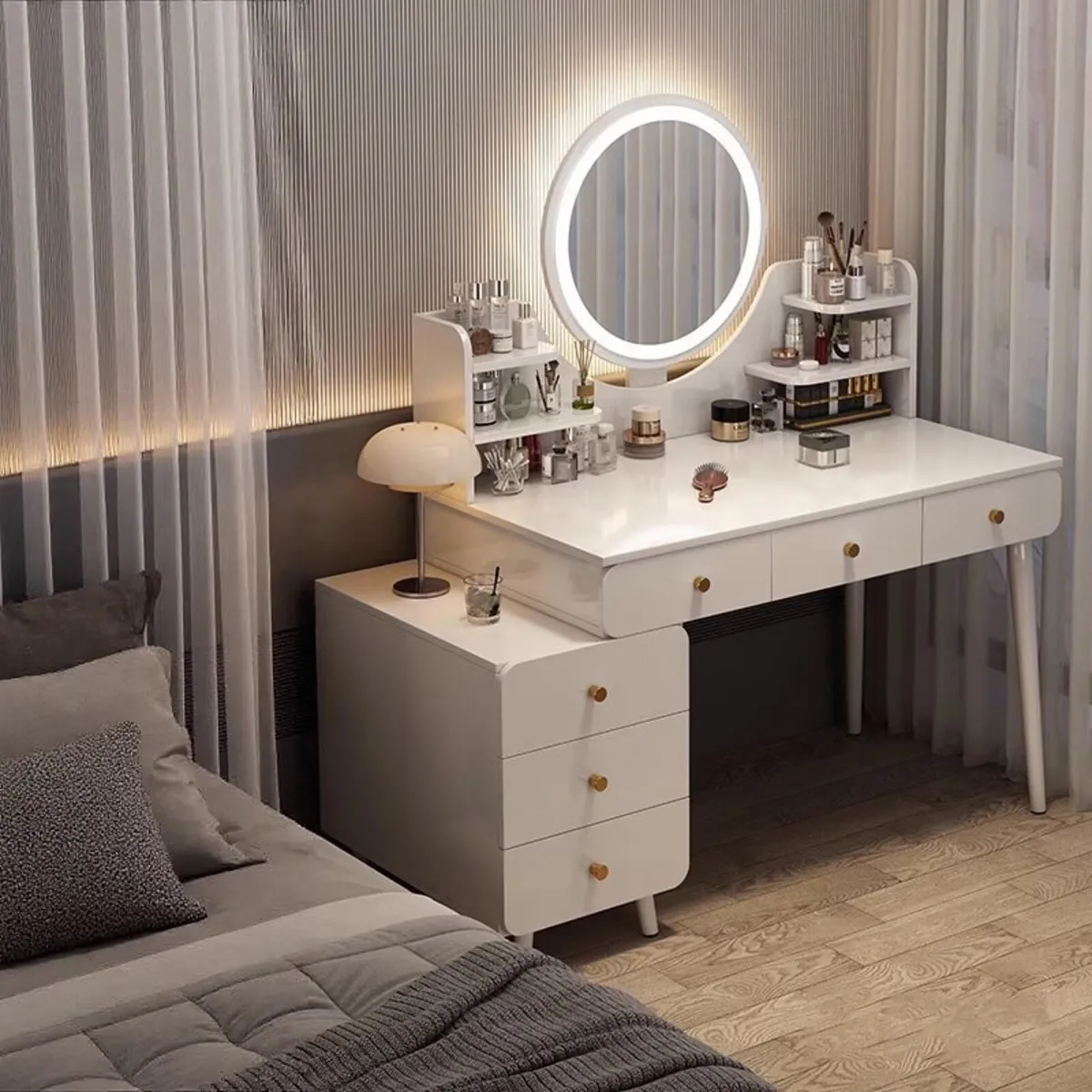 COZYNOOK - Tocador Espejo Con Luz Ajustable (100-115) x 40 x 120CM Blanco