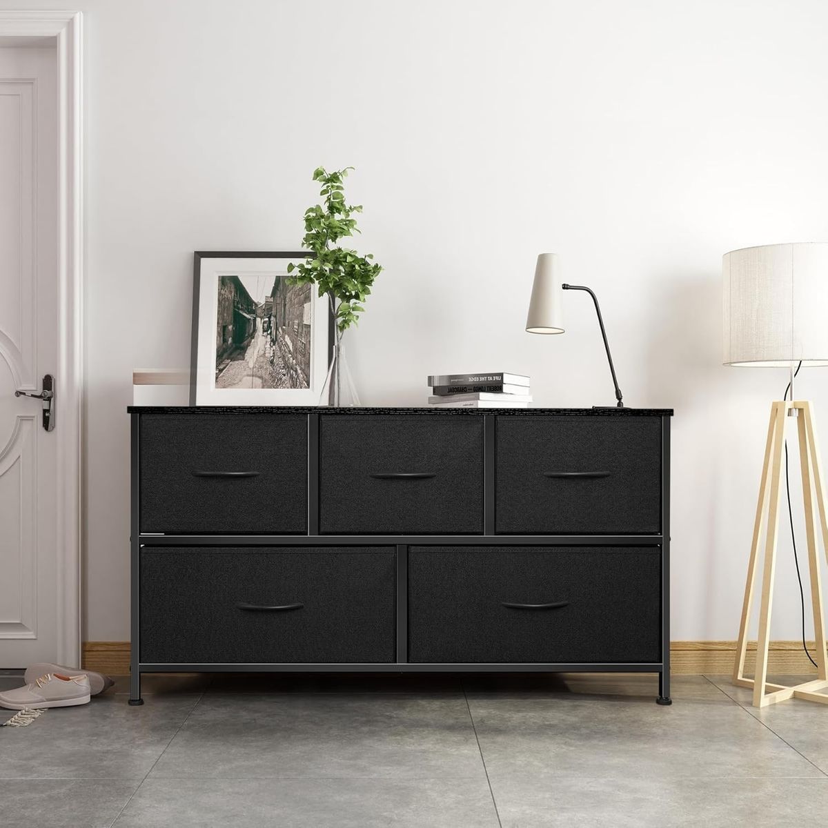 YOMYM - Cómoda para Dormitorio con 5 Cajones, Cómoda Ancha, Cómoda de Tela100×30×55 cm