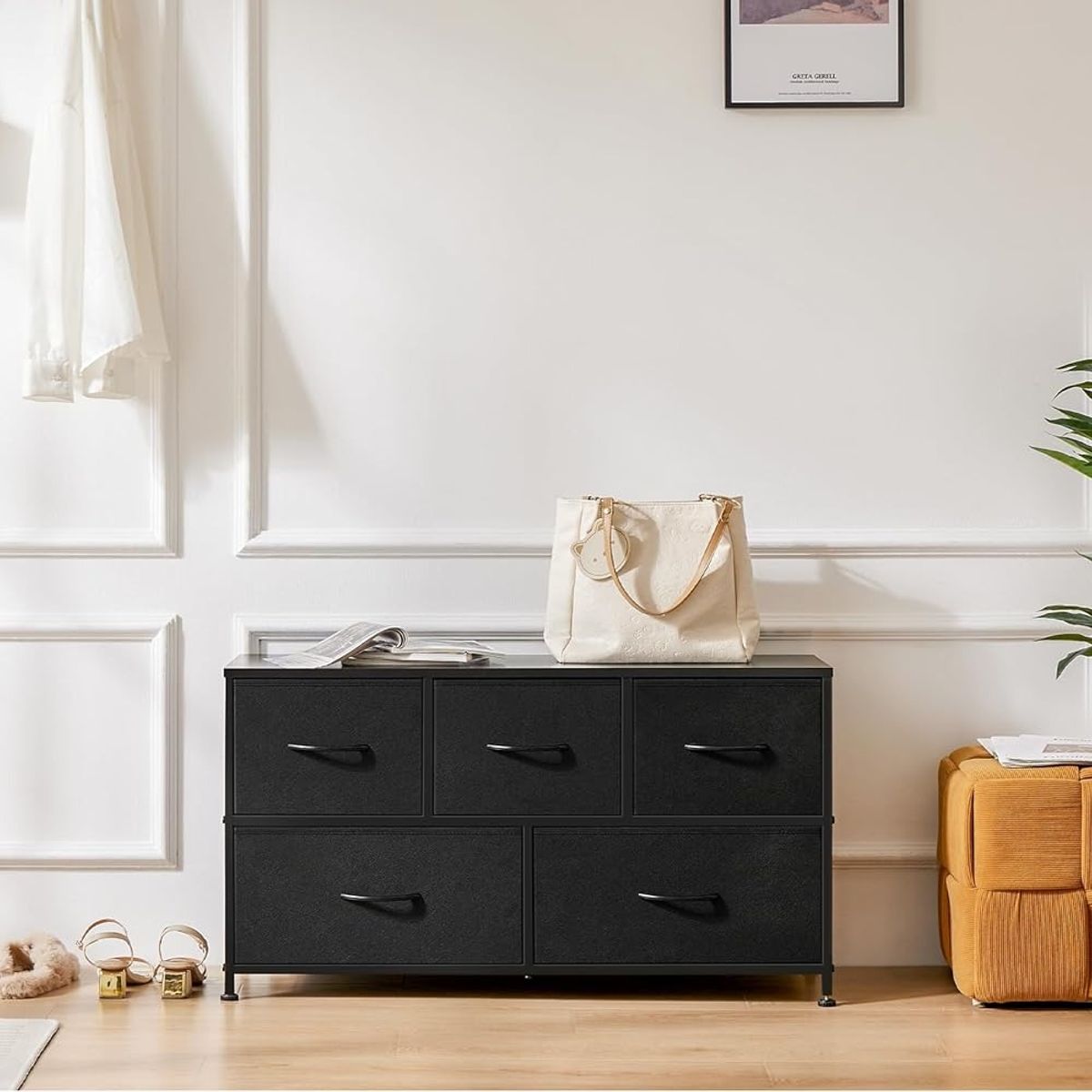 YOMYM - Cómoda para Dormitorio con 5 Cajones, Cómoda Ancha, Cómoda de Tela100×30×55 cm