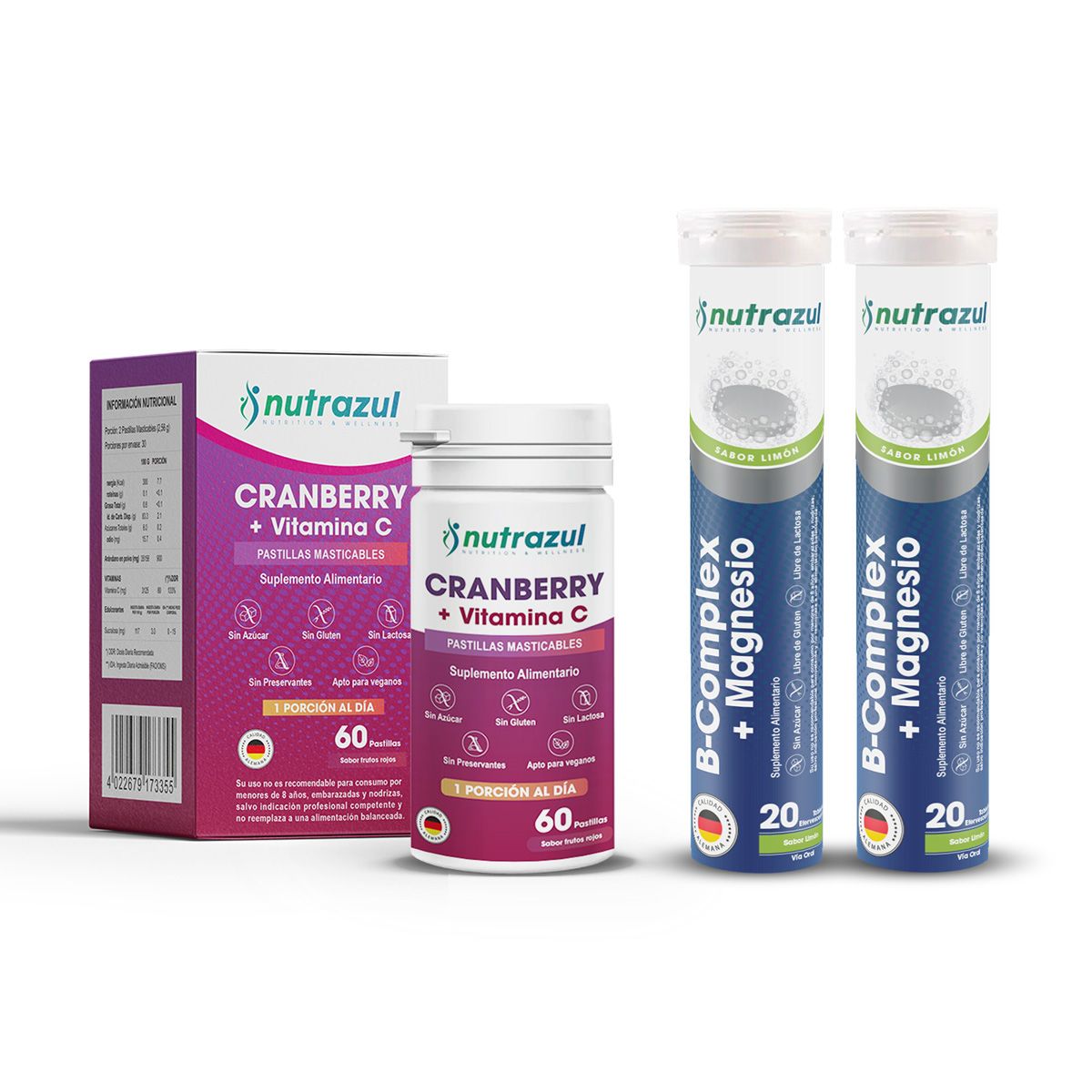 NUTRAZUL - Cranberry  Vitamina C + Bcomplex  Magnesio Nutrazul - Pack 3