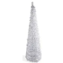 GENERICO - Pino Navideño 1.5 Metros, Estilo Tinsel Plateado, Retráctil