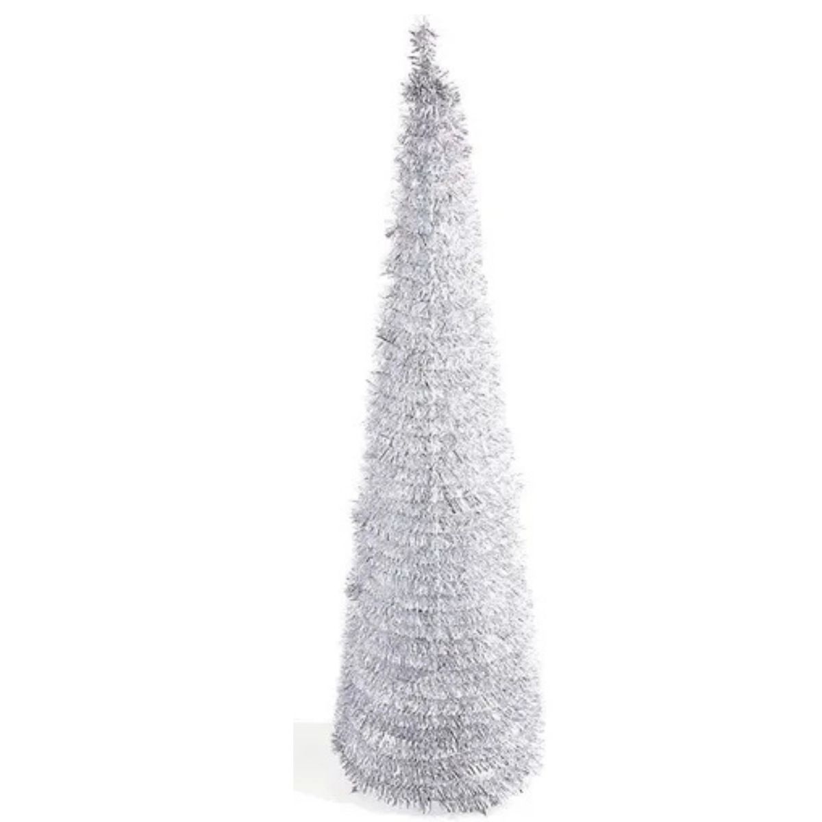 GENERICO - Pino Navideño 1.5 Metros, Estilo Tinsel Plateado, Retráctil