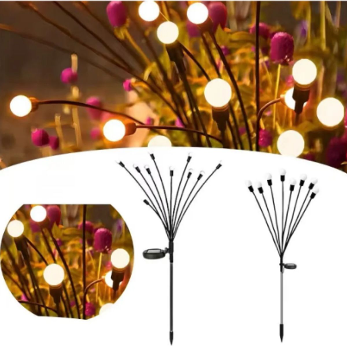 GENERICO - Luces Led Estaca Luciérnaga Navidad Solar De Jardín Pack X2 Luces Amarillo Cálido