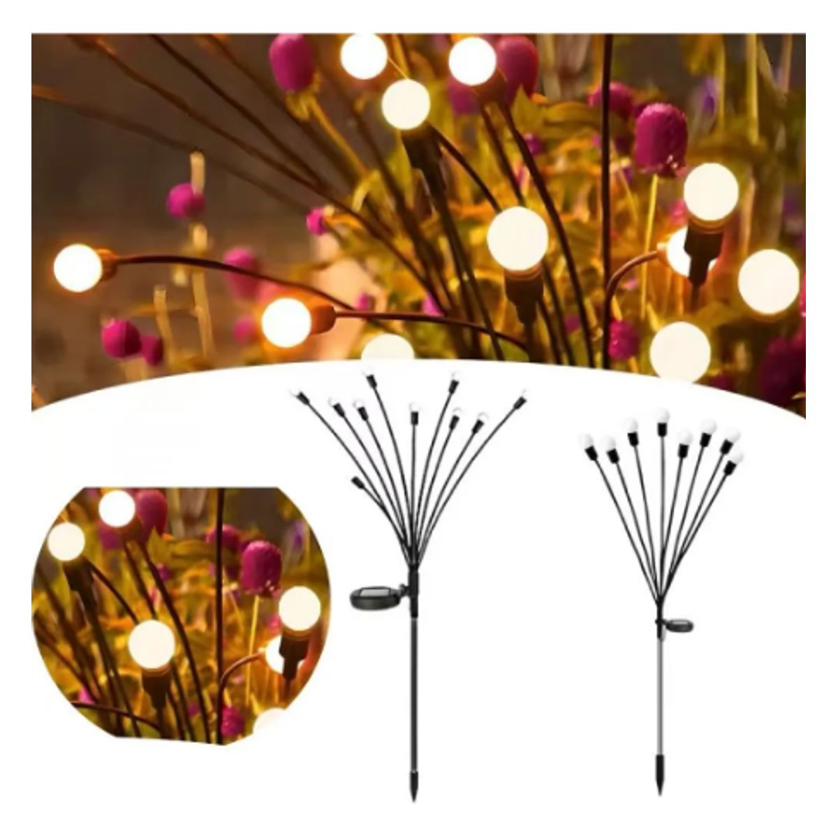 GENERICO - Luces Led Estaca Luciérnaga Navidad Solar De Jardín Pack X2 Luces Amarillo Cálido