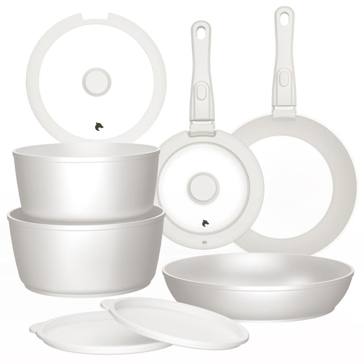 BOHLIER - Batería de Cocina 11 Piezas Aluminio Forjado Snap-On White