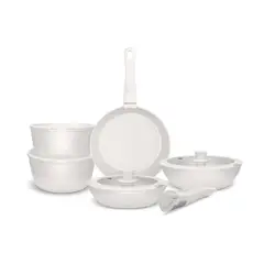 GENERICO - Batería de Cocina 11 Piezas Aluminio Forjado Snap-On White