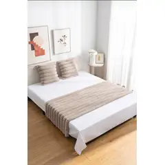 GENERICO - Piecera de Cama Decorativa Peludo + 2 Fundas de cojín Estilo Moderno y Elegante