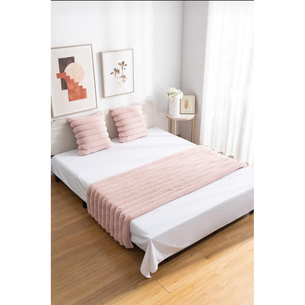 GENERICO - Piecera de Cama Decorativa Peludo + 2 Fundas de cojín  Estilo Moderno y Elegante