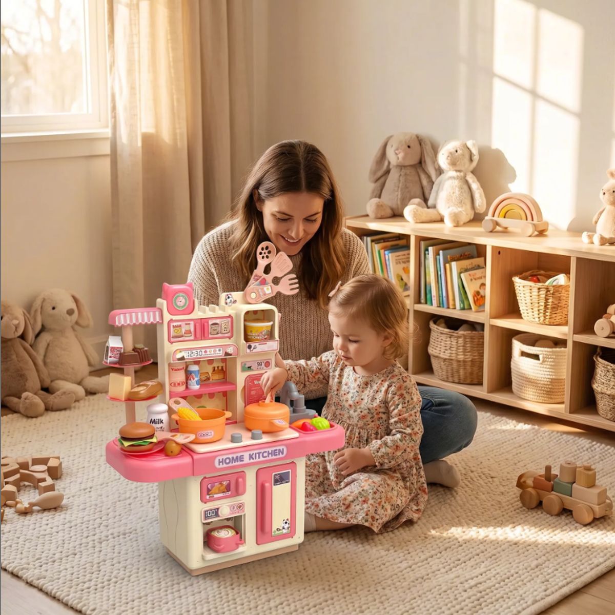 HOMER OUTDOOR - Cocina De Juguete Kitchen 33pcs Juego De Niñas Niños Rosado