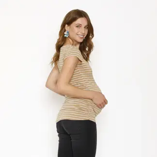 NALA - Polera Maternal Básica Rayas Beige maternity