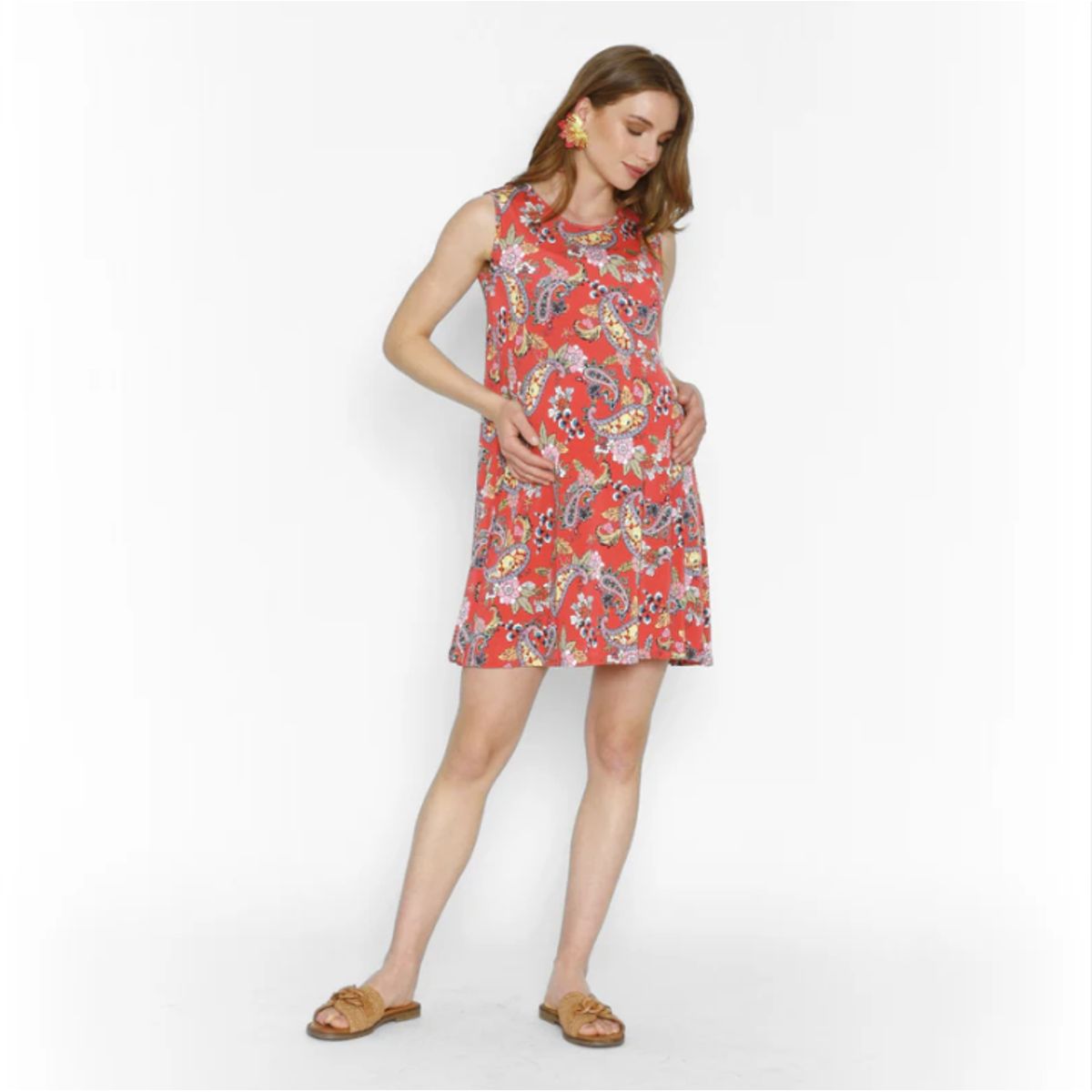 NALA - Vestido Maternal Al Cuello Calabazas Rojas Nala Maternity