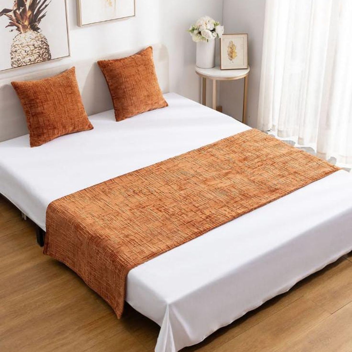 GENERICO - Piecera de Cama Decorativa Chenille + 2 Fundas de Cojín  Estilo Moderno y Elegante