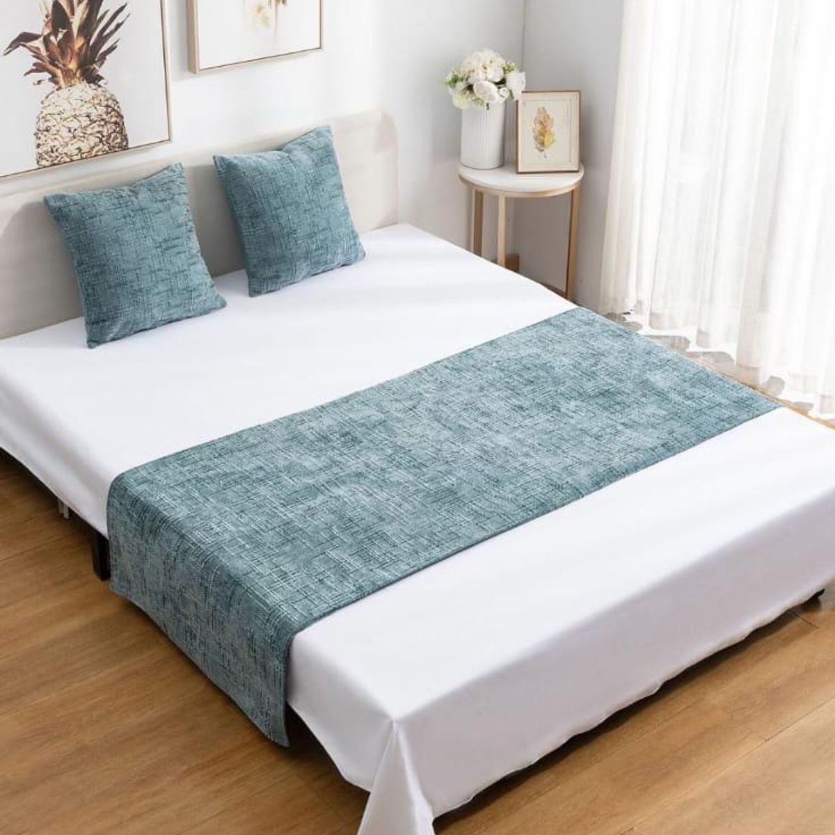 GENERICO - Piecera de Cama Decorativa Chenille + 2 Fundas de Cojín  Estilo Moderno y Elegante