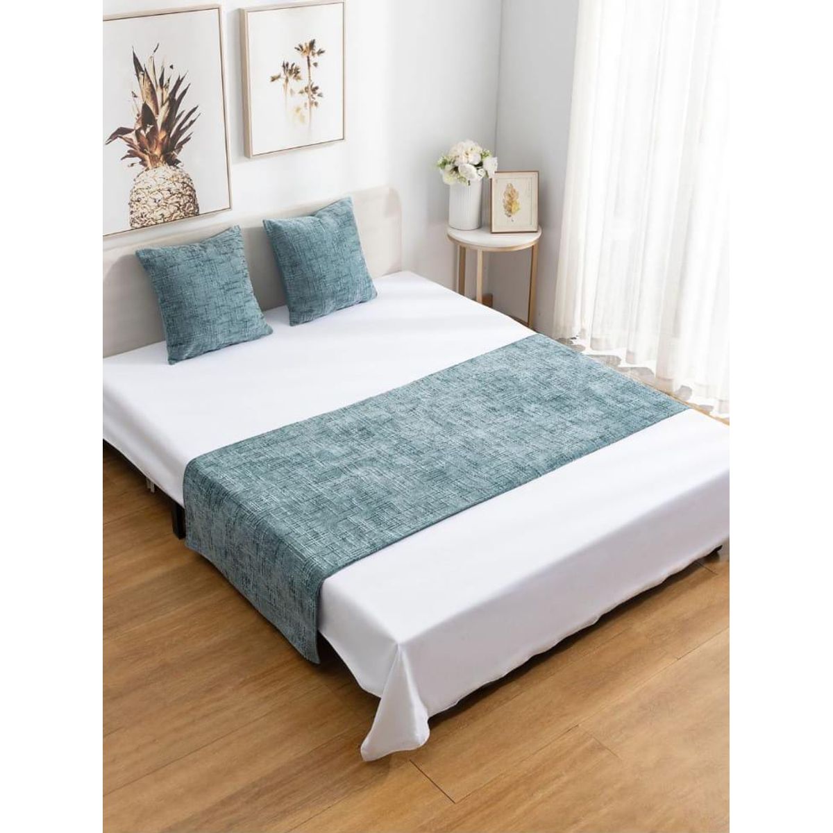 GENERICO - Piecera de Cama Decorativa Chenille + 2 Fundas de Cojín  Estilo Moderno y Elegante