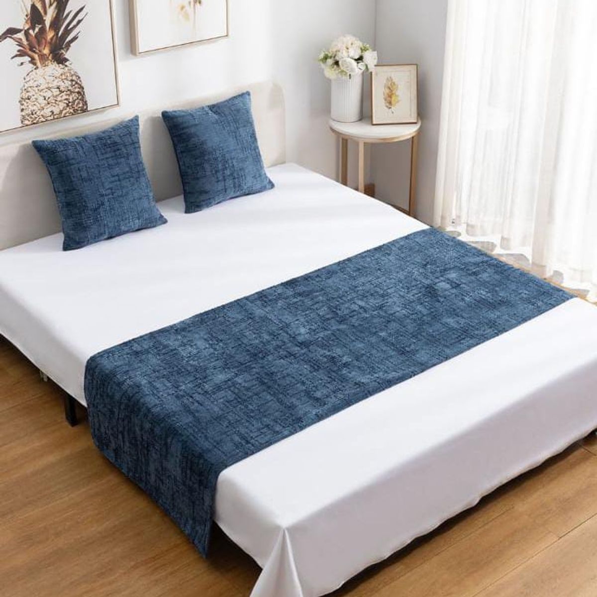 GENERICO - Piecera de Cama Decorativa Chenille + 2 Fundas de Cojín  Estilo Moderno y Elegante
