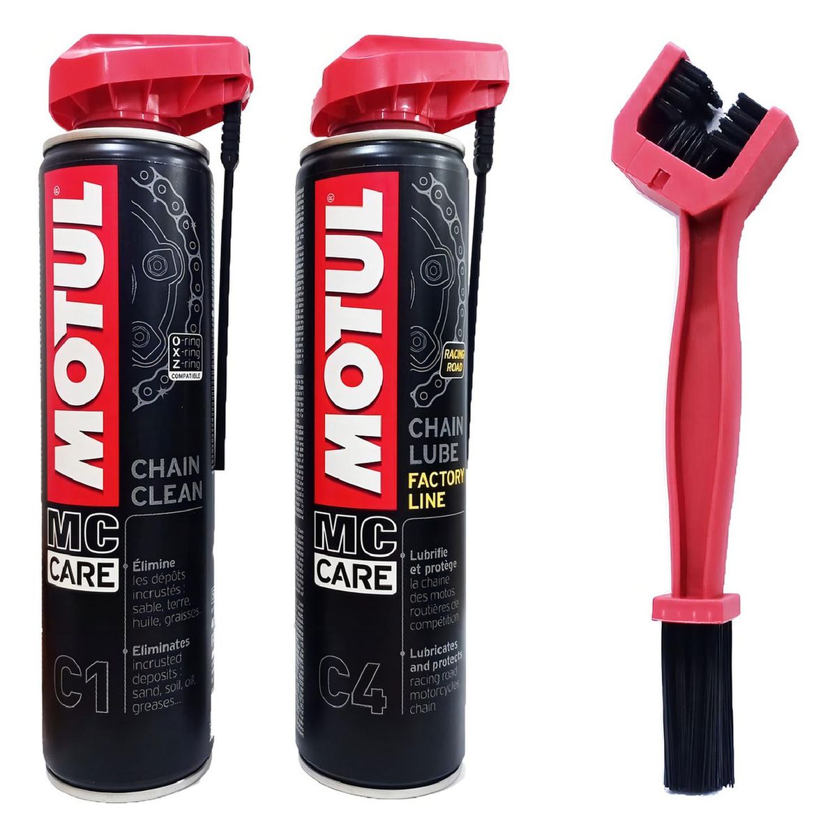MOTUL - El Kit Motul Limpia Y Lubrica El Cepillo Chain C1 + C4 +