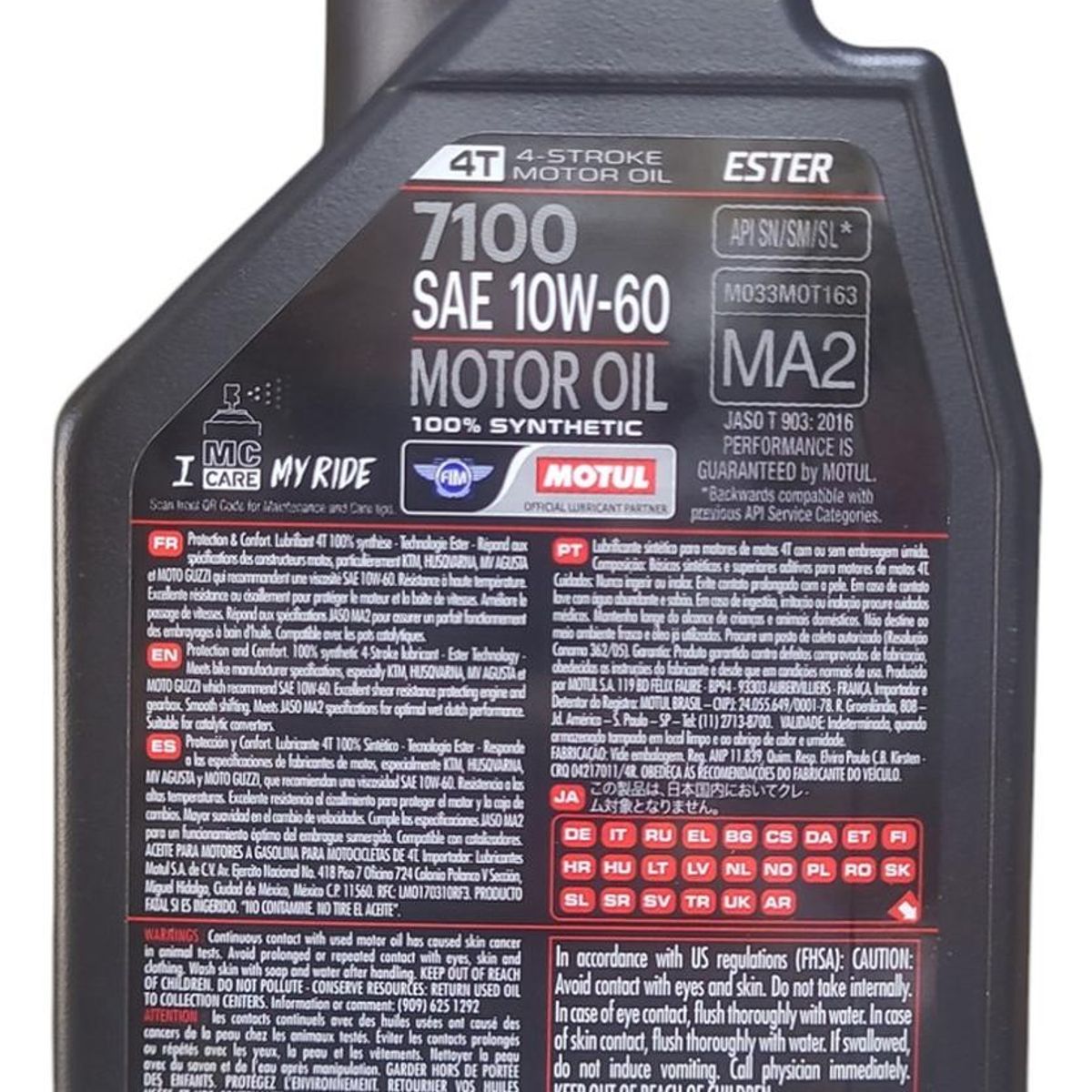 MOTUL - Aceite Moto 7100 10w60 Full Sintetico Motul 1l 4t Original