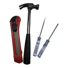 METALFER - Set De Martillo + Corta Cartón + Dos Destornilladores