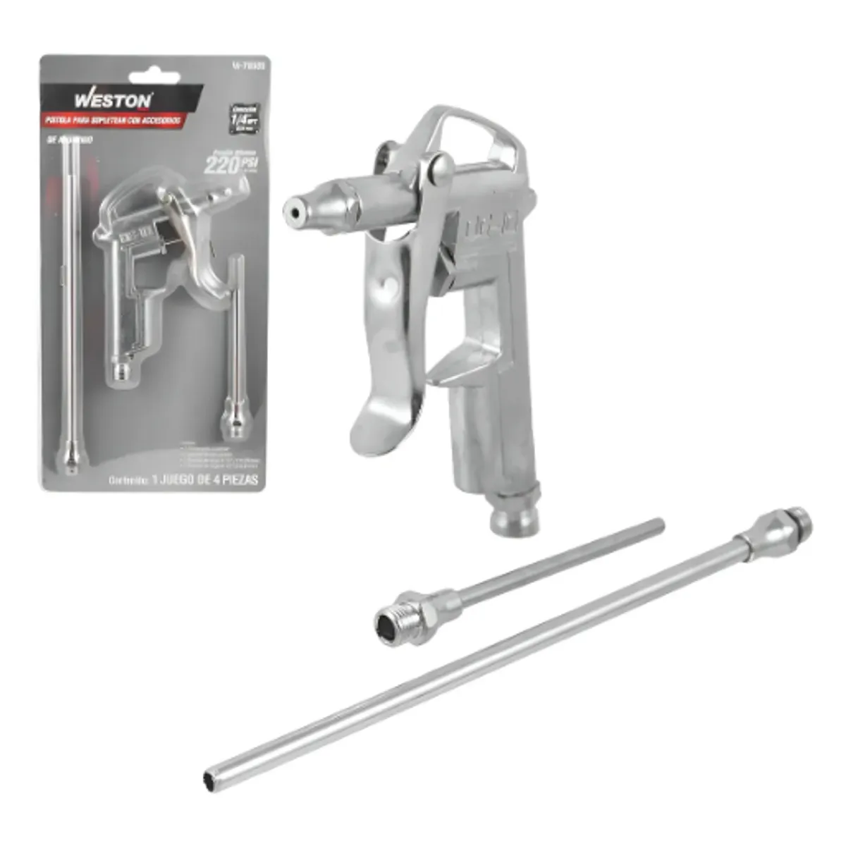 GENERICO - Pistola Para Sopletear Con Accesorios (jgo. 4 Piezas) Color Plateado