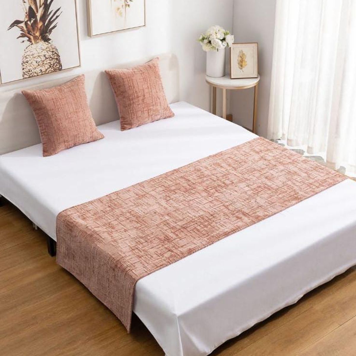 GENERICO - Piecera de Cama Decorativa Chenille + 2 Funda de Cojín  Estilo Moderno y Elegante