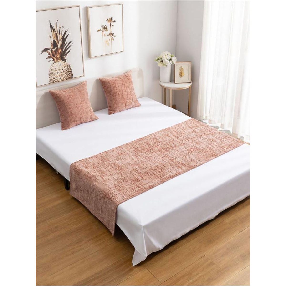 GENERICO - Piecera de Cama Decorativa Chenille + 2 Funda de Cojín  Estilo Moderno y Elegante