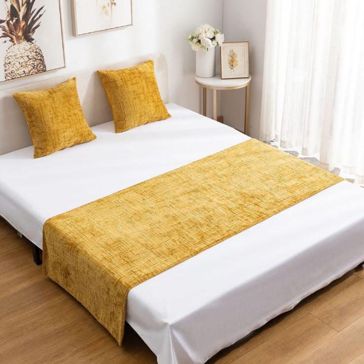 GENERICO - Piecera de Cama Decorativa Chenille + 2 Fundas de Cojín  Estilo Moderno y Elegante