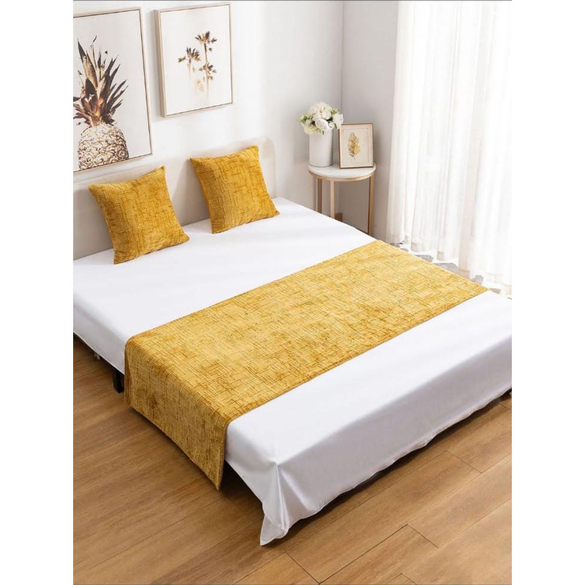 GENERICO - Piecera de Cama Decorativa Chenille + 2 Fundas de Cojín  Estilo Moderno y Elegante