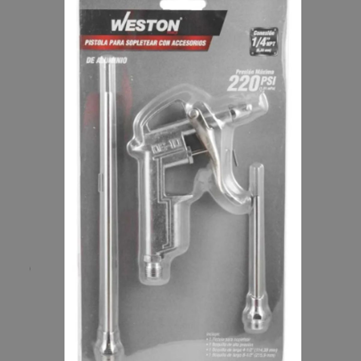 GENERICO - Pistola Para Sopletear Con Accesorios (jgo. 4 Piezas) Color Plateado