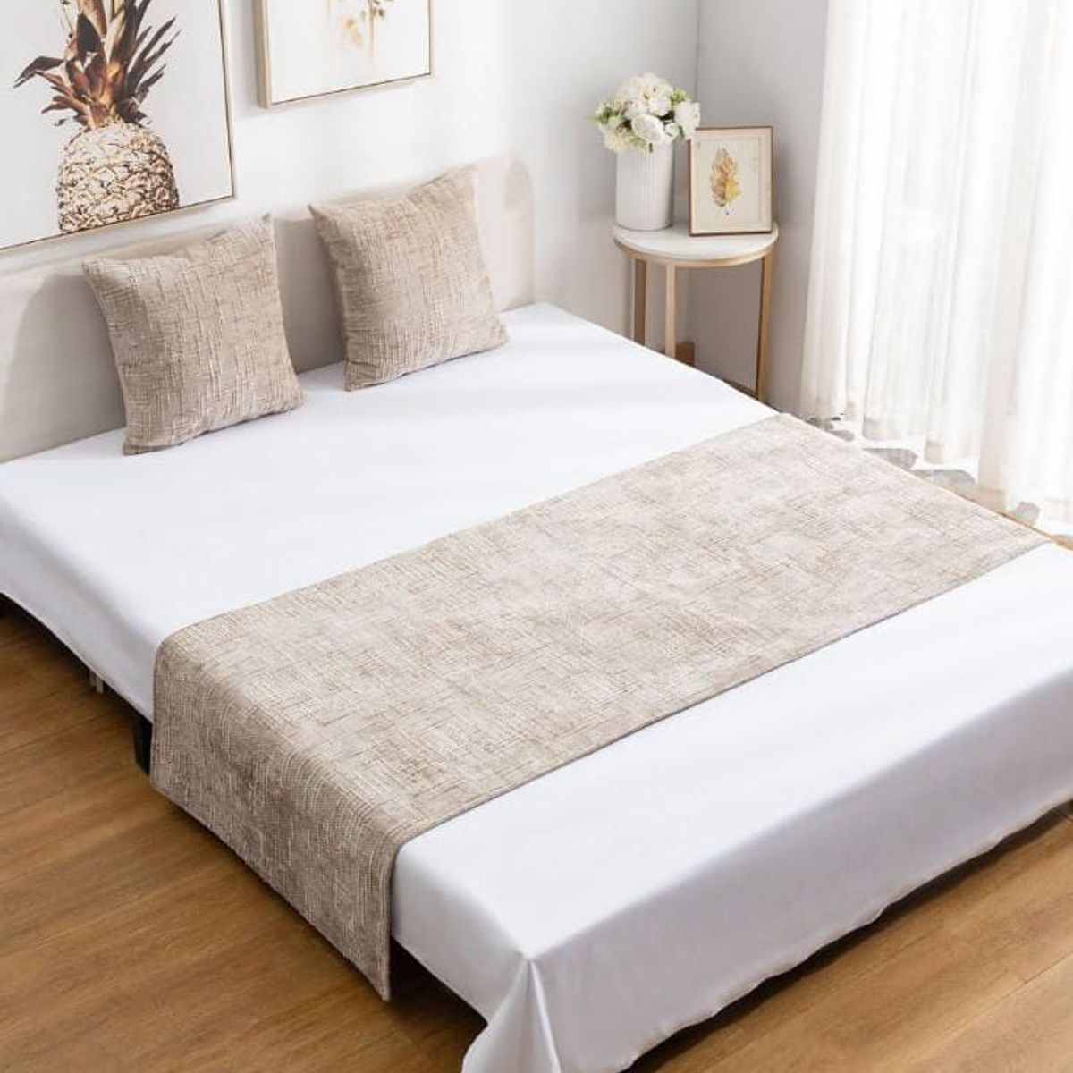 GENERICO - Piecera de Cama Decorativa Chenille + 2 Fundas de Cojín  Estilo Moderno y Elegante