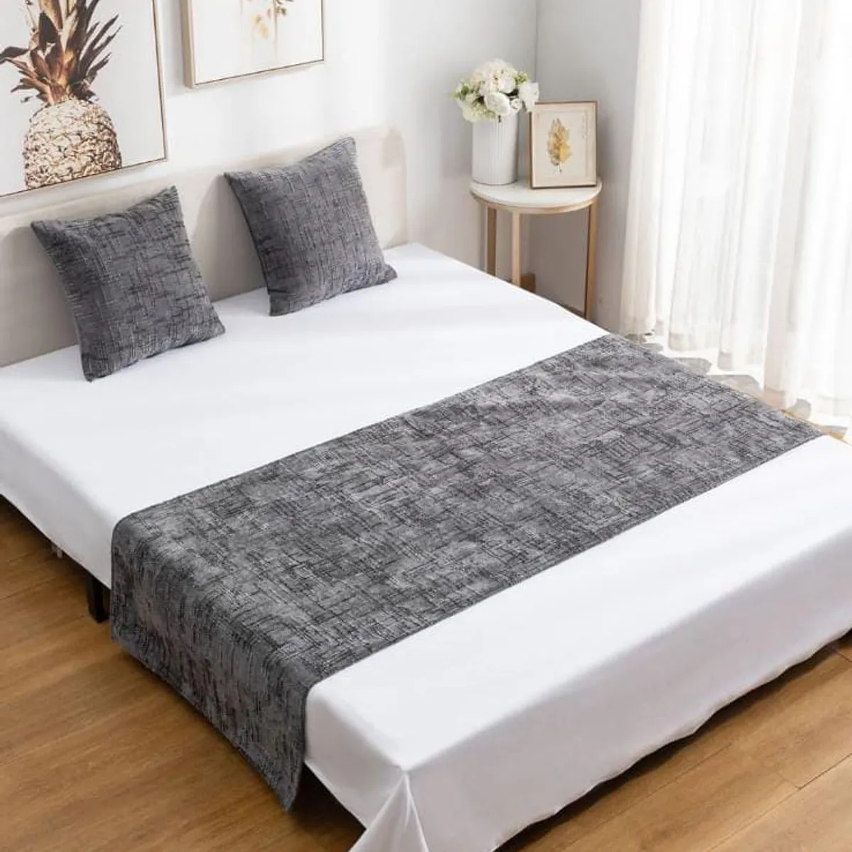 GENERICO - Piecera de Cama Decorativa Chenille + 2 Fundas de Cojín  Estilo Moderno y Elegante