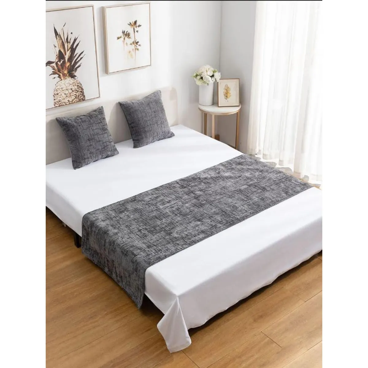GENERICO - Piecera de Cama Decorativa Chenille + 2 Fundas de Cojín  Estilo Moderno y Elegante