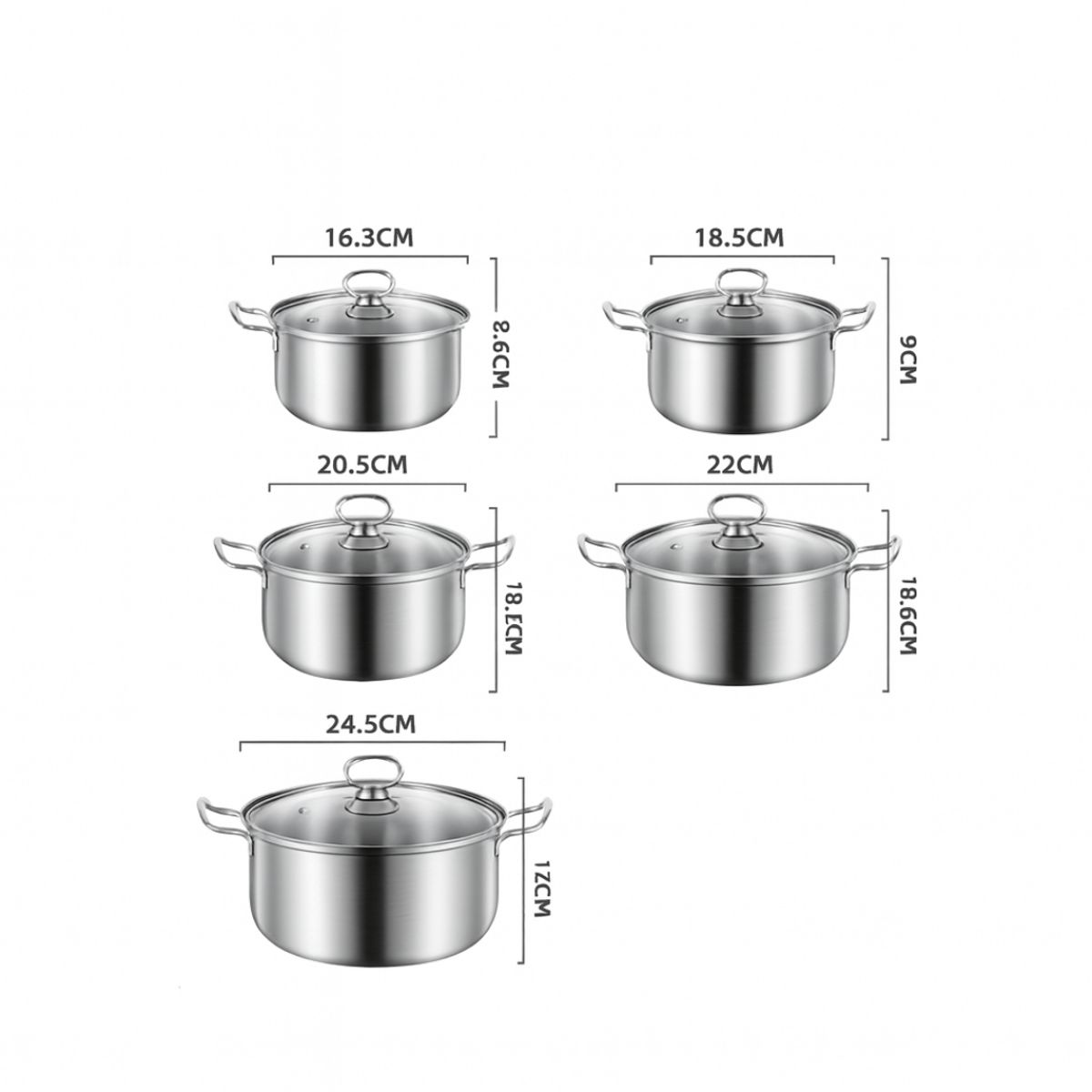 GENERICO - Juego de Ollas de Acero Inoxidable 10 Piezas
