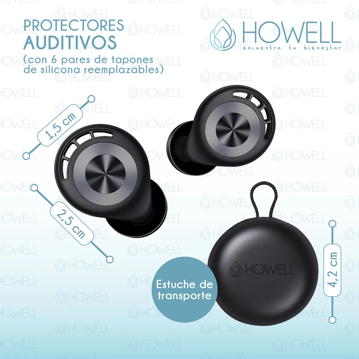 HOWELL - Protectores Auditivos Tapones Anti Ruido 45db Howell Reduce el Sonido