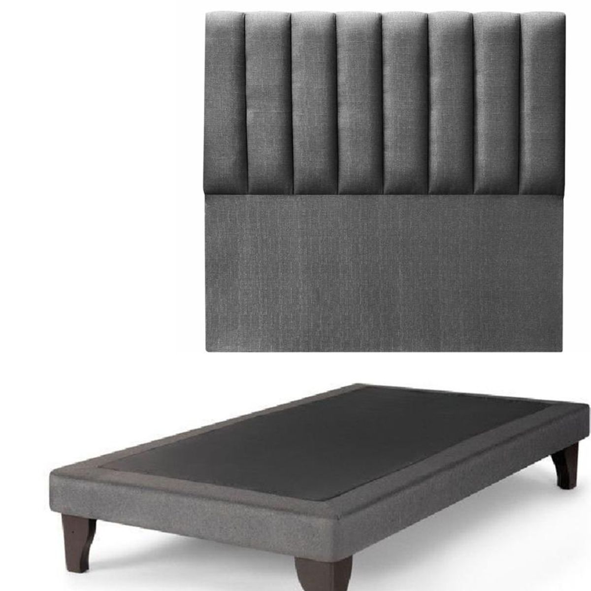 GENERICO - Base Europea con Respaldo tubular 1 plaza 90x200cm LINO GRIS OSCURO