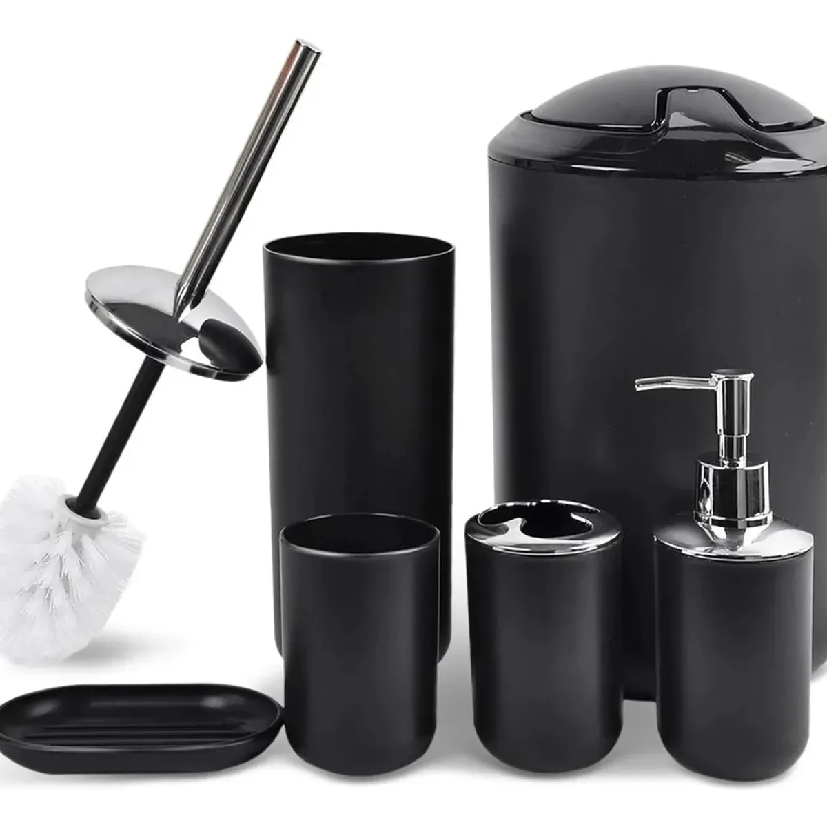 EVERSO - Juego De Accesorios De Baño De 6 Piezas Plástico Y Hogar Negro