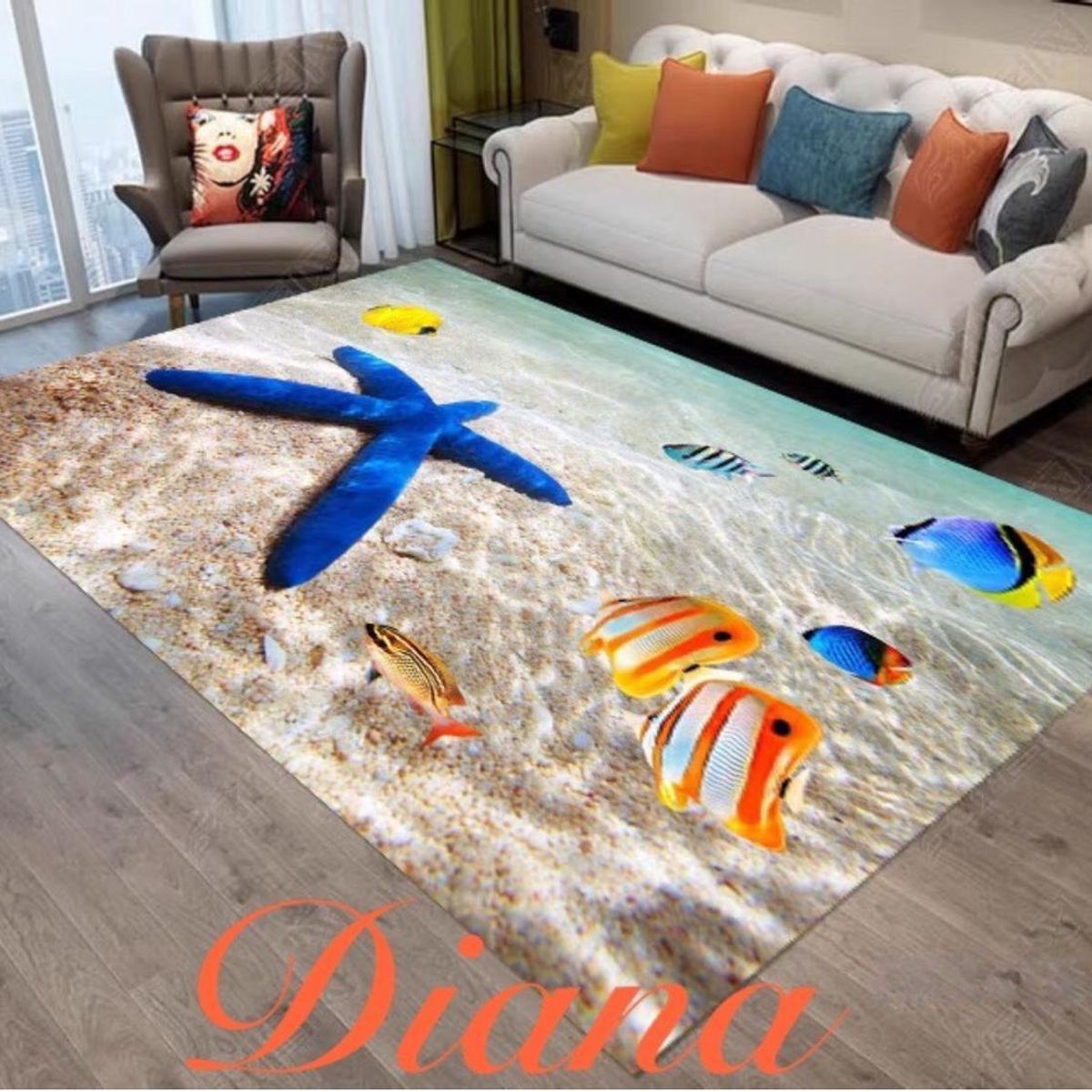 DIANA - ALFOMBRA 3D ANTIDESLIZANTE 160CMX200CM CON DISEÑO ESTRELLA DE MAR