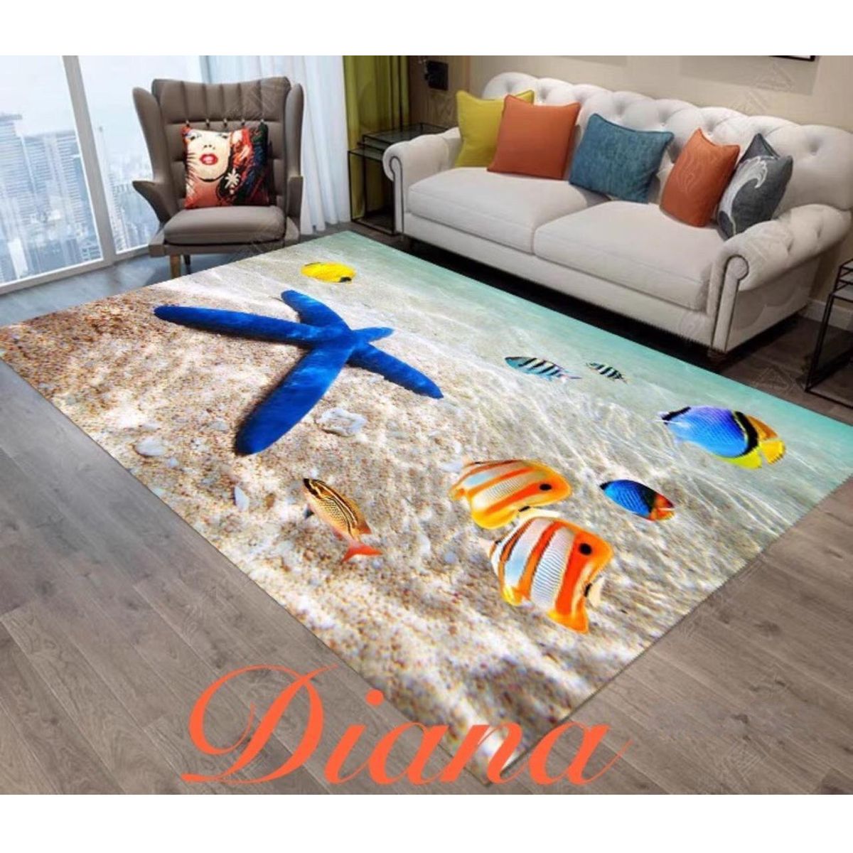 DIANA - ALFOMBRA 3D ANTIDESLIZANTE 160CMX200CM CON DISEÑO ESTRELLA DE MAR