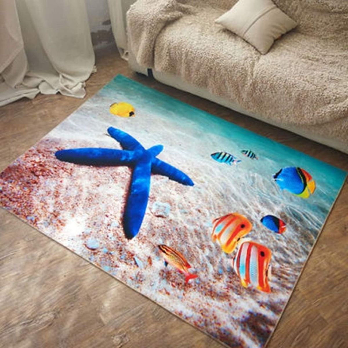 DIANA - ALFOMBRA 3D ANTIDESLIZANTE 160CMX200CM CON DISEÑO ESTRELLA DE MAR