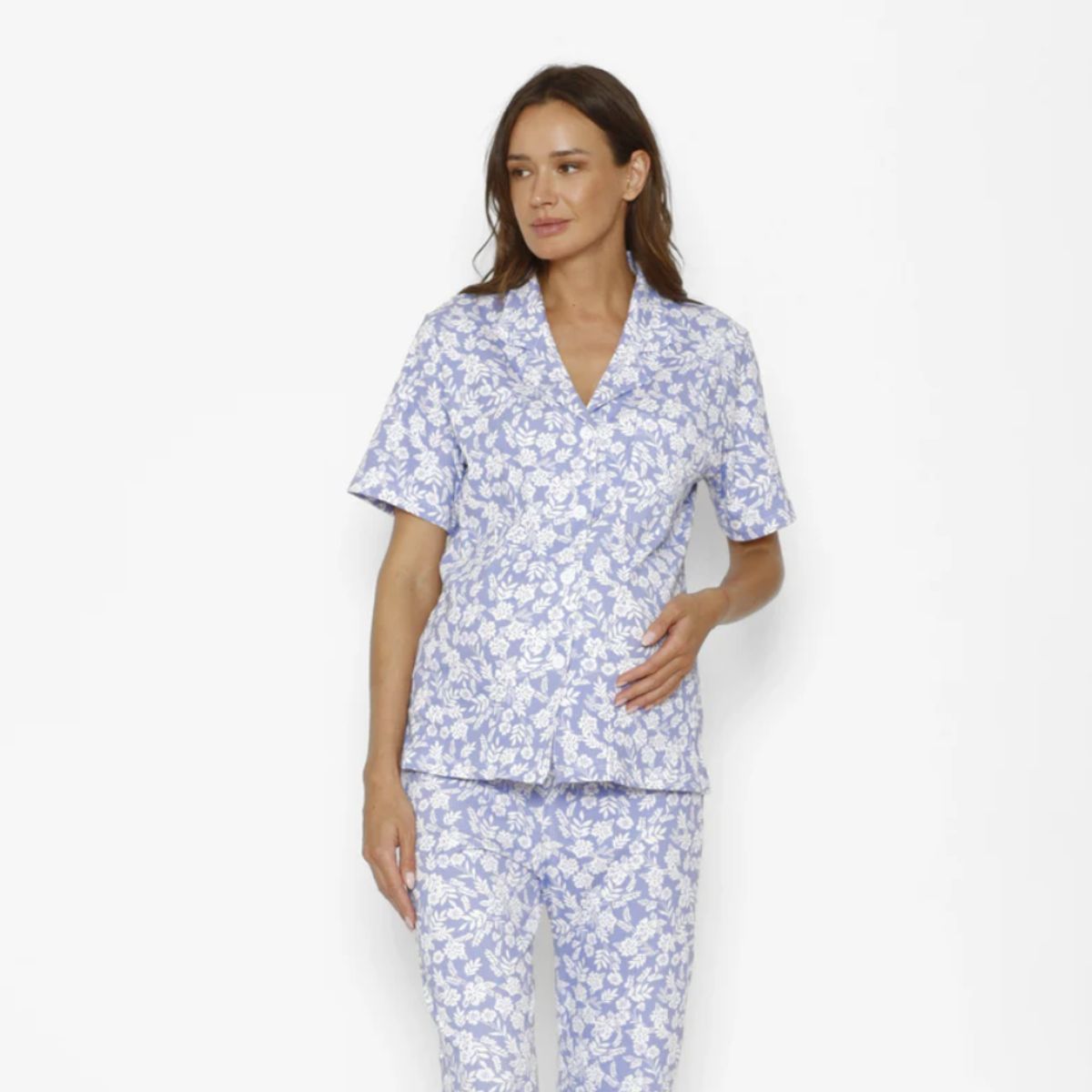 NALA - Pijama Maternal y Lactancia Camisero Flores Lavanda Nala Maternity