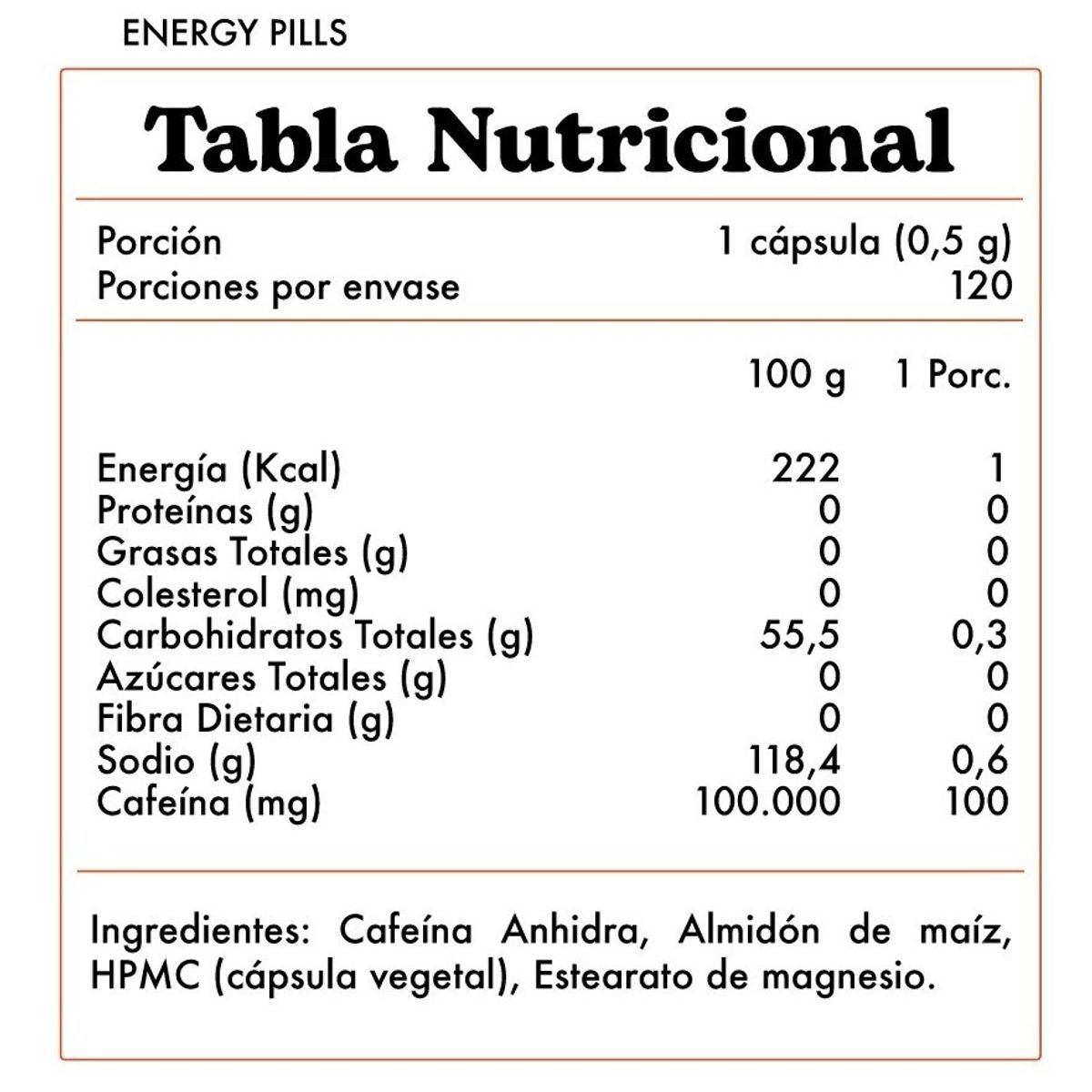 REVITTA WELLNESS - Cafeína 100mg Energy Pills 120 Cápsulas