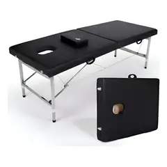 HOMEBRANDT - Camilla Cama Masajes 200kG Aluminio Plegable Acolchada Negro