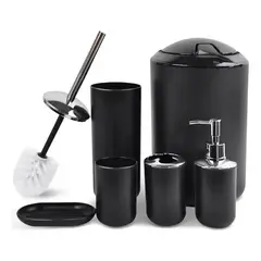 EVERSO - Juego Accesorios Set De Baño 6 Piezas Inoxidable Cepillo Wc Negro